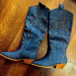 Blue Western Denim Cowboy Boots